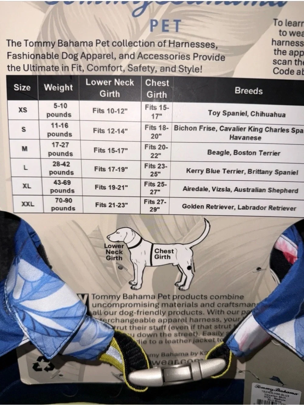 Tommy Bahama Dog Apparel Harness System, Size M, Hawaii Print/Navy Harness, NWT